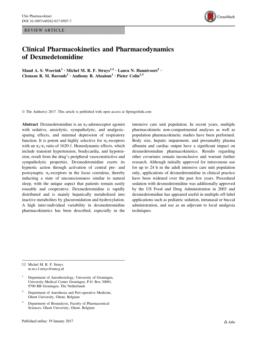 Pdf Clinical Pharmacokinetics And Pharmacodynamics Of Dexmedetomidine