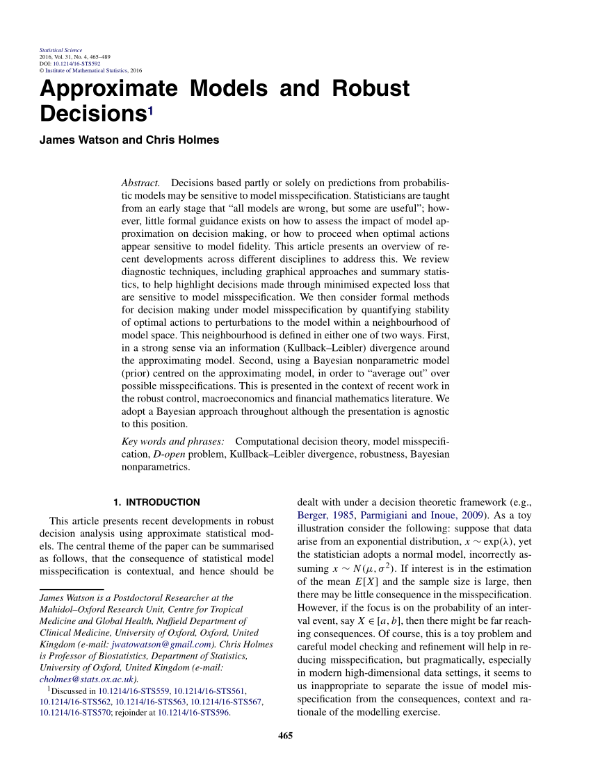 Pdf Approximate Models And Robust Decisions