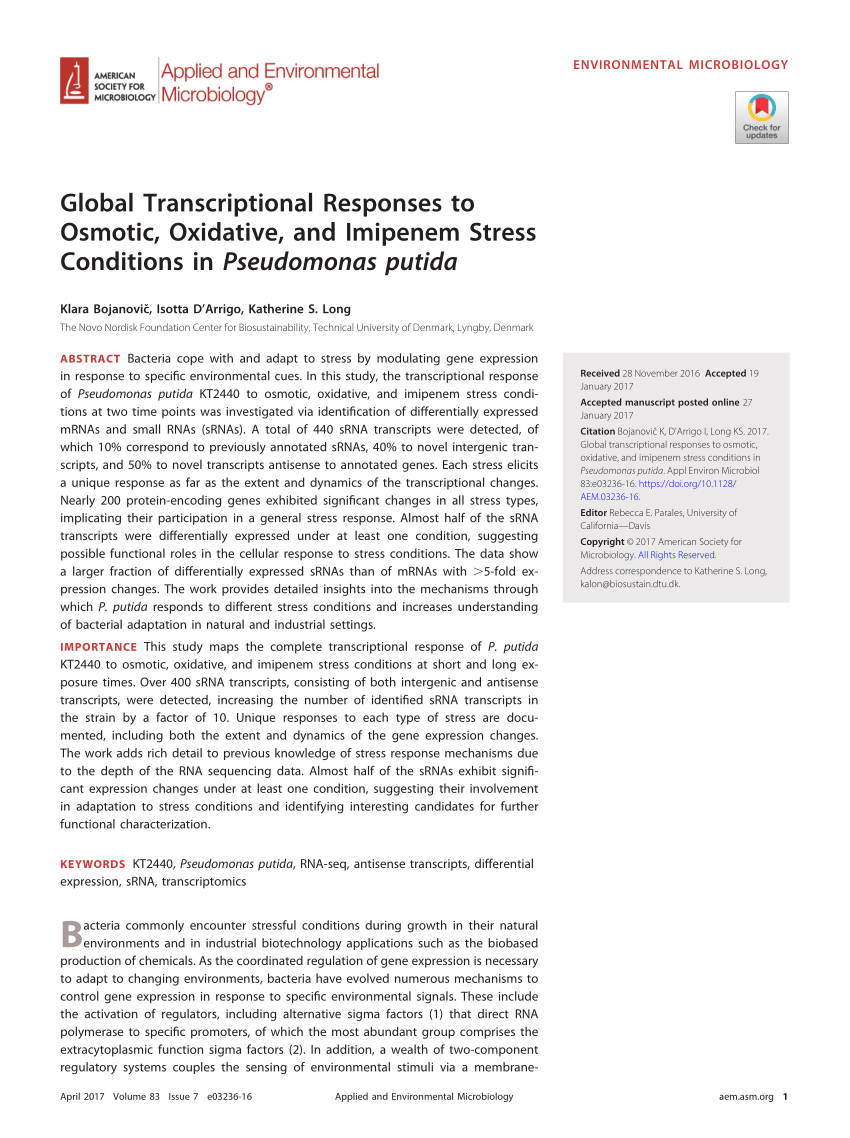 PDF) Global Transcriptional Responses to Osmotic, Oxidative, and 