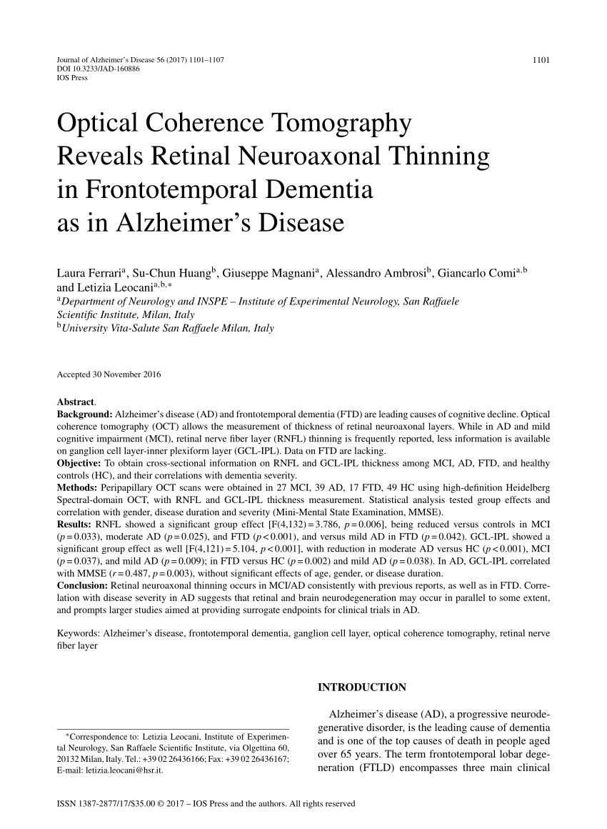 (PDF) Optical Coherence Tomography Reveals Retinal Neuroaxonal Thinning