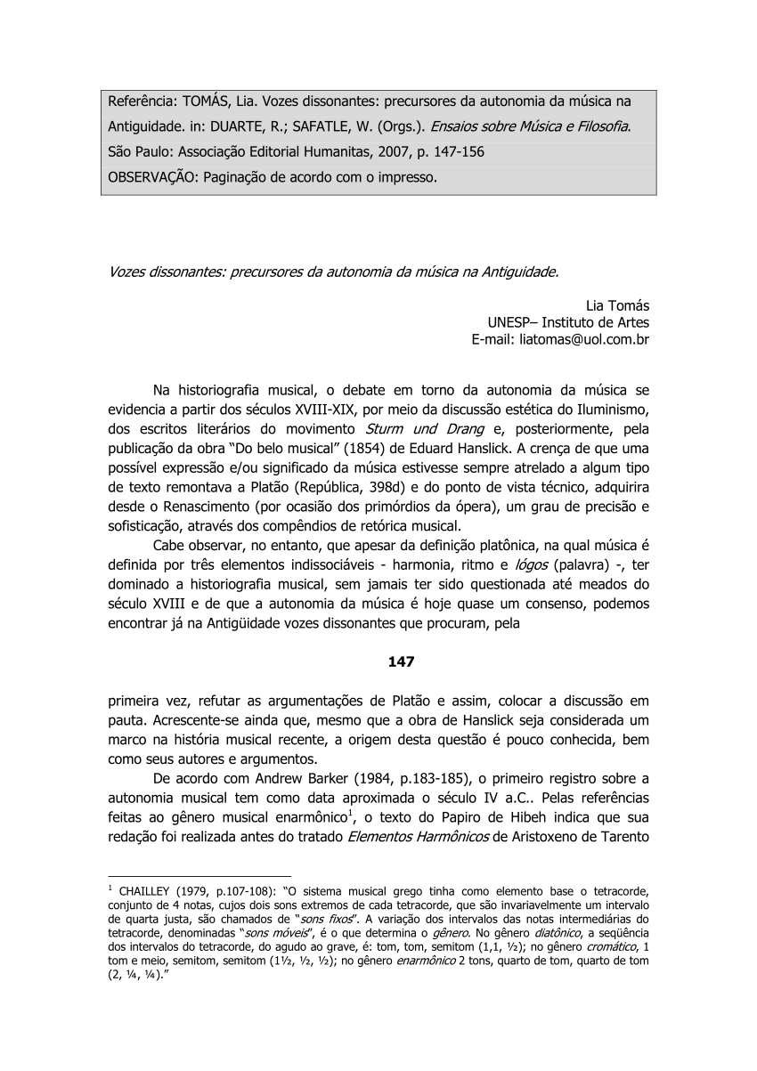 TOMÁS - Fronteiras Da Música - Filosofia, Estética, História & Política, PDF, Harmonia