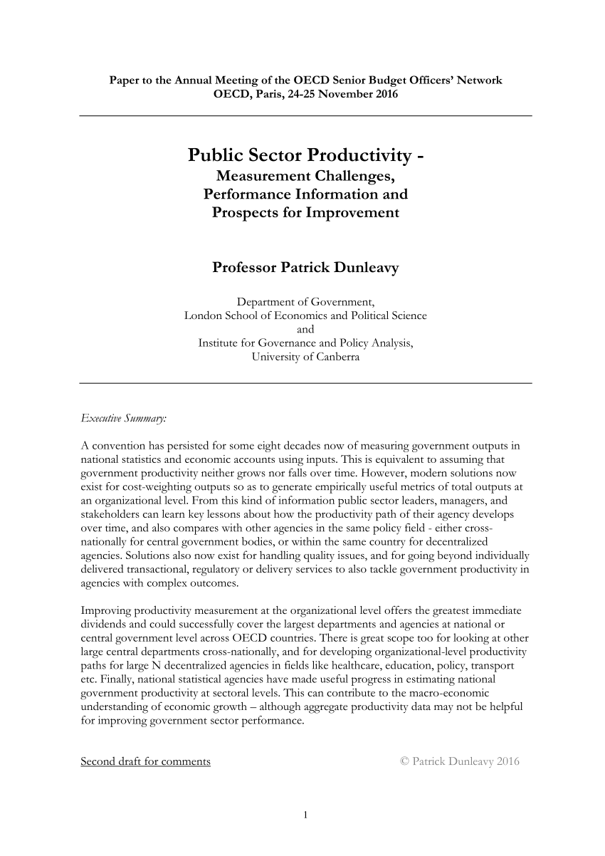 PDF) Public sector productivity: measurement challenges, performance  information and prospects for improvement