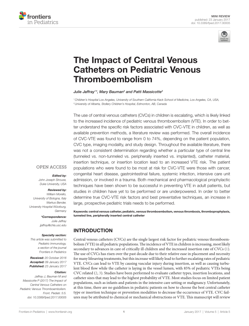 (PDF) The Impact of Central Venous Catheters on Pediatric Venous ...