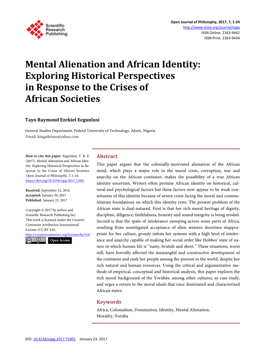 Pdf Mental Alienation And African Identity Exploring Historical Perspectives In Response To The Crises Of African Societies