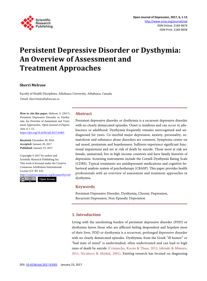 case study on persistent depressive disorder
