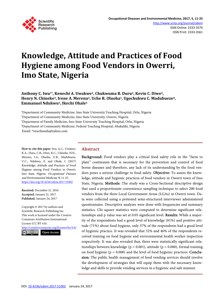 (PDF) Knowledge, Attitude and Practices of Food Hygiene 