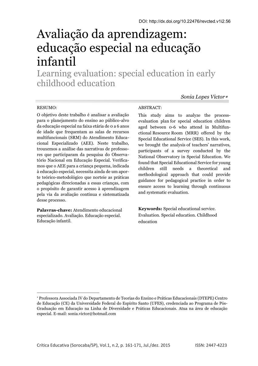 PDF) Inclusão Educacional De Crianças Com Deficiência Na Educação Infantil:  Um Estudo De Caso