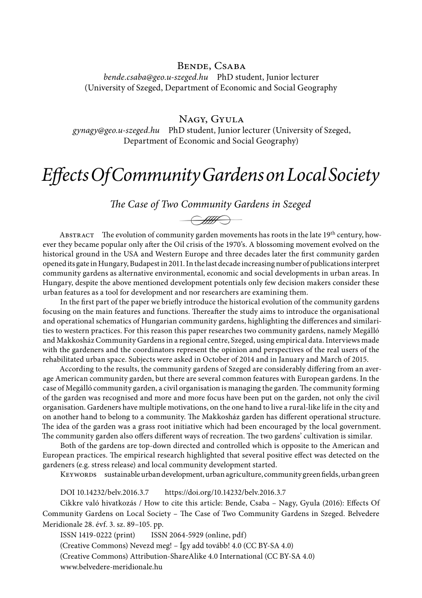 Pdf Effects Of Community Gardens On Local Society The Case Of