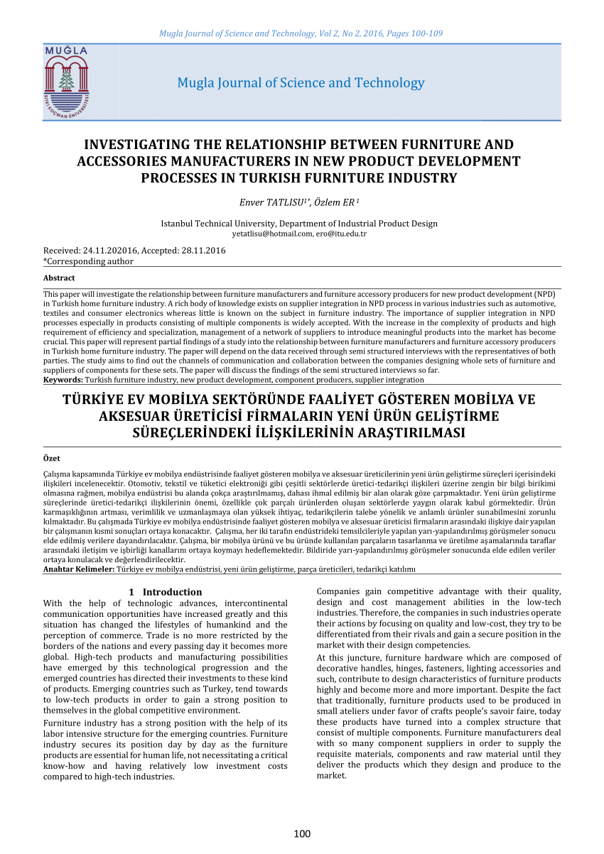 pdf investigating the relationship between furniture and accessories manufacturers in new product development processes in turkish furniture industry