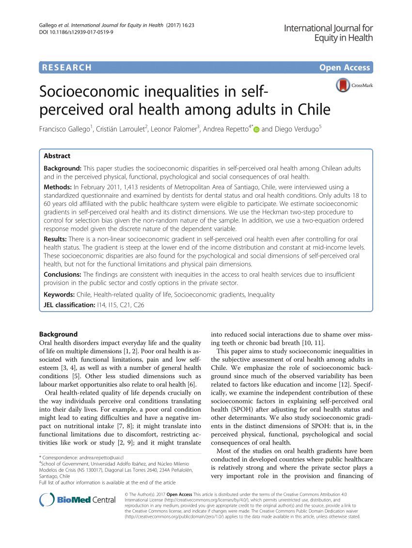 PDF Socioeconomic inequalities in self perceived oral health  