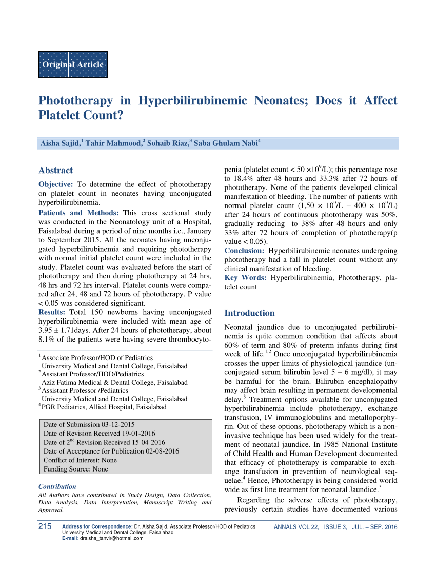 (PDF) Phototherapy in Hyperbilirubinemic Neonates Does it Affect