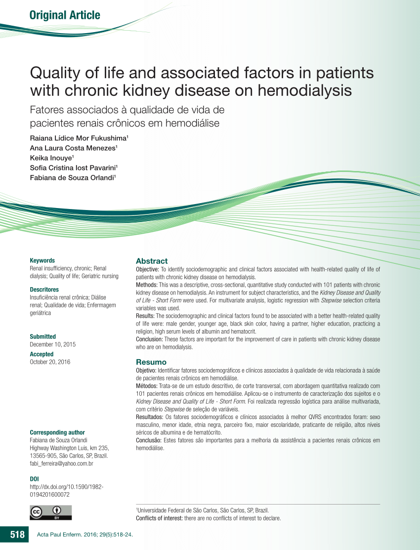 Pdf Fatores Associados à Qualidade De Vida De Pacientes Renais Crônicos Em Hemodiálise 0446