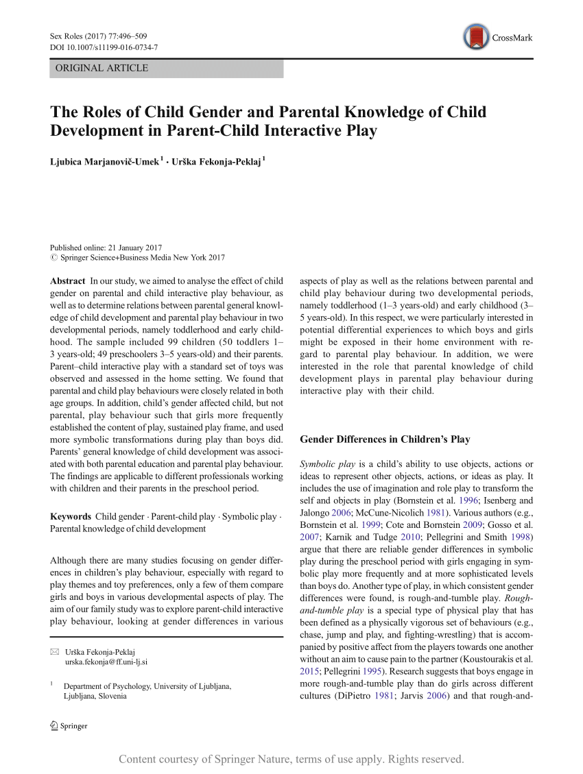 The Roles of Child Gender and Parental Knowledge of Child Development in  Parent-Child Interactive Play | Request PDF