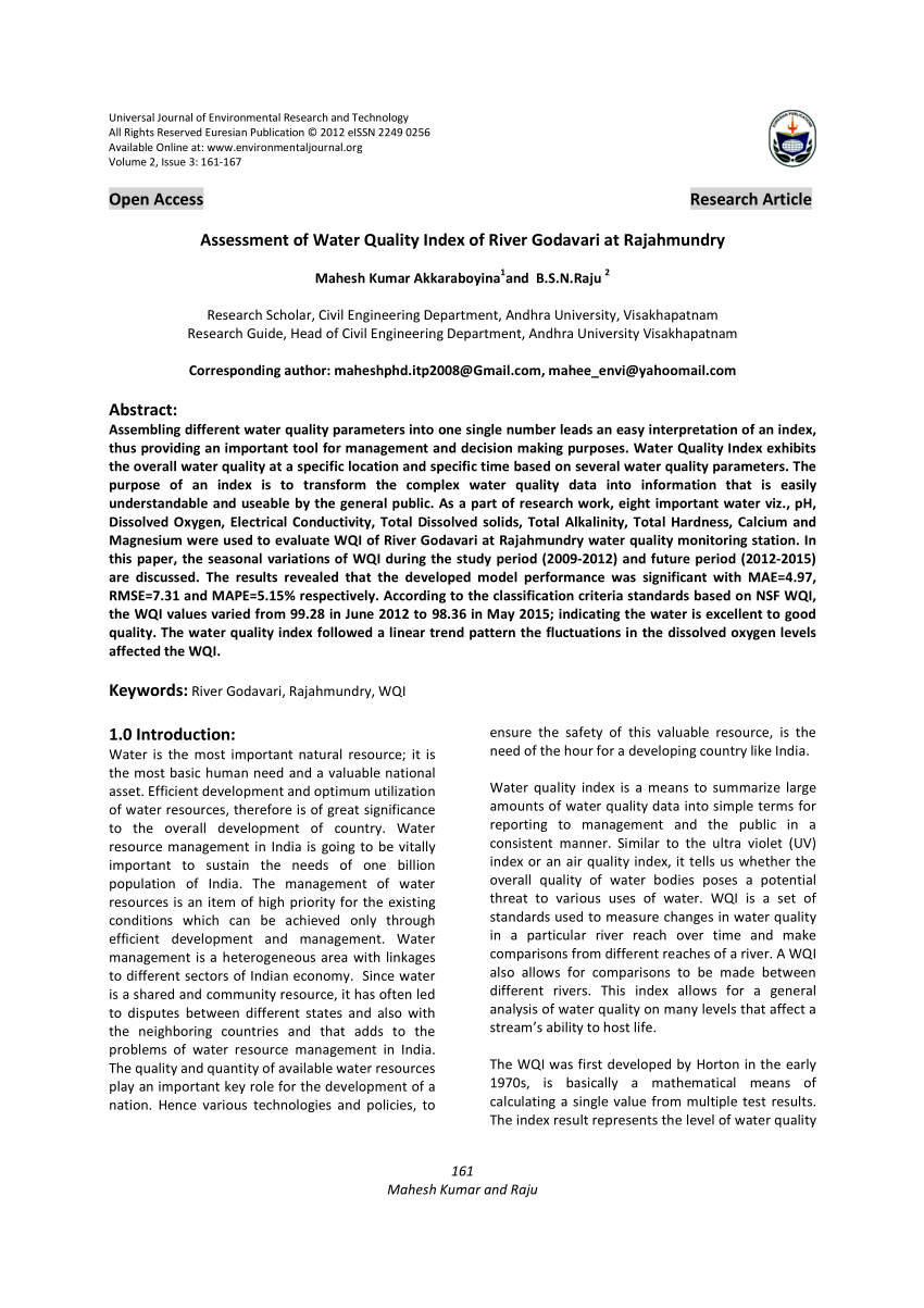 water analysis research paper pdf