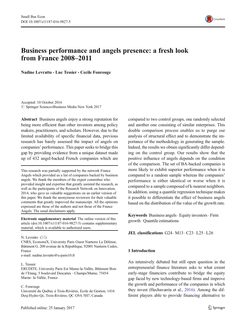 Pdf Business Performance And Angels Presence A Fresh Look From