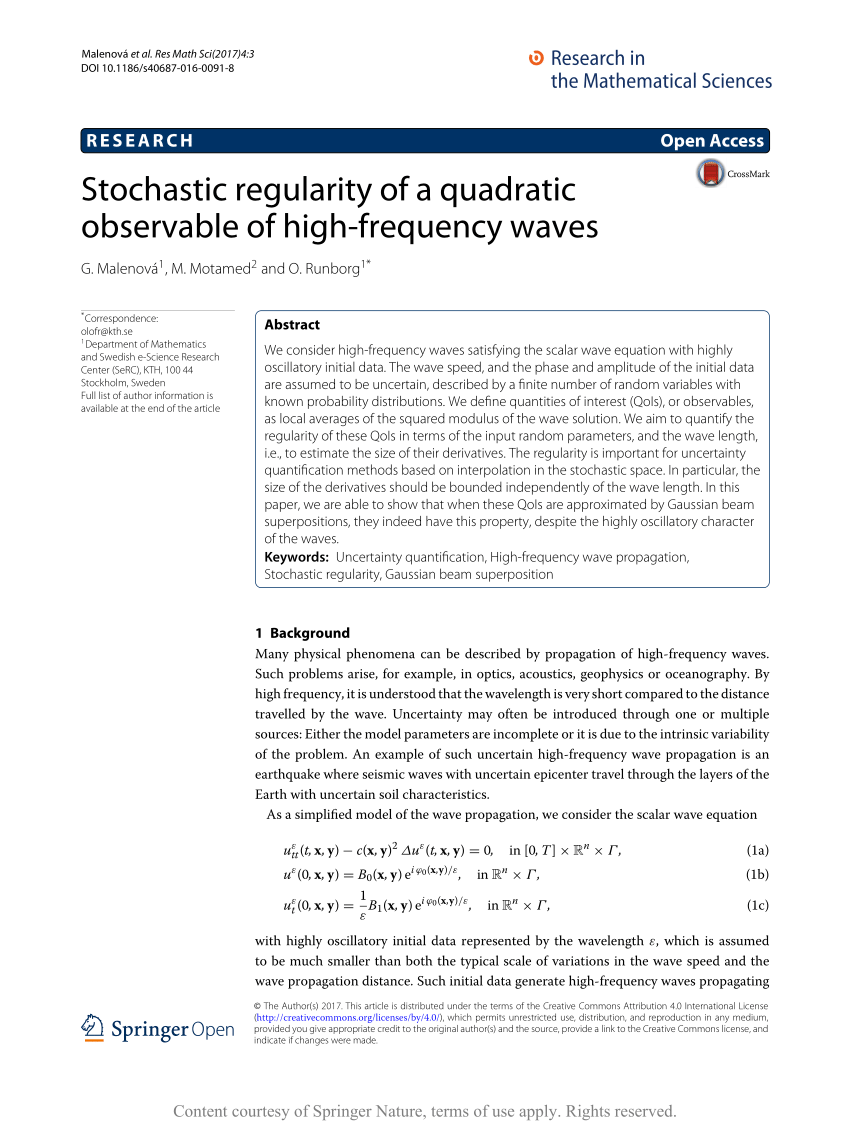 Pdf Stochastic Regularity Of A Quadratic Observable Of High Frequency Waves