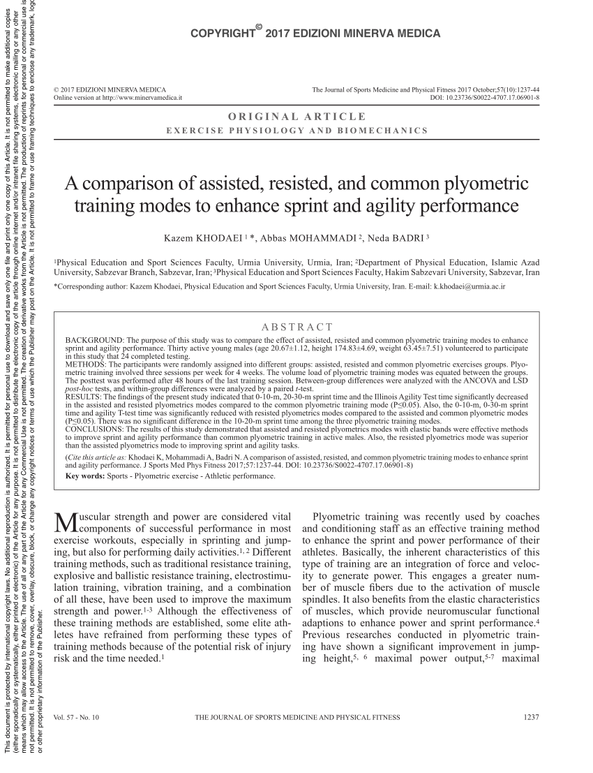 PDF) A comparison of assisted, resisted, and common plyometric training modes to enhance sprint and agility performance pic
