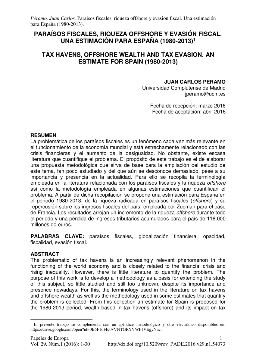 Pdf Paraisos Fiscales Riqueza Offshore Y Evasion Fiscal Una Estimacion Para Espana 1980 13