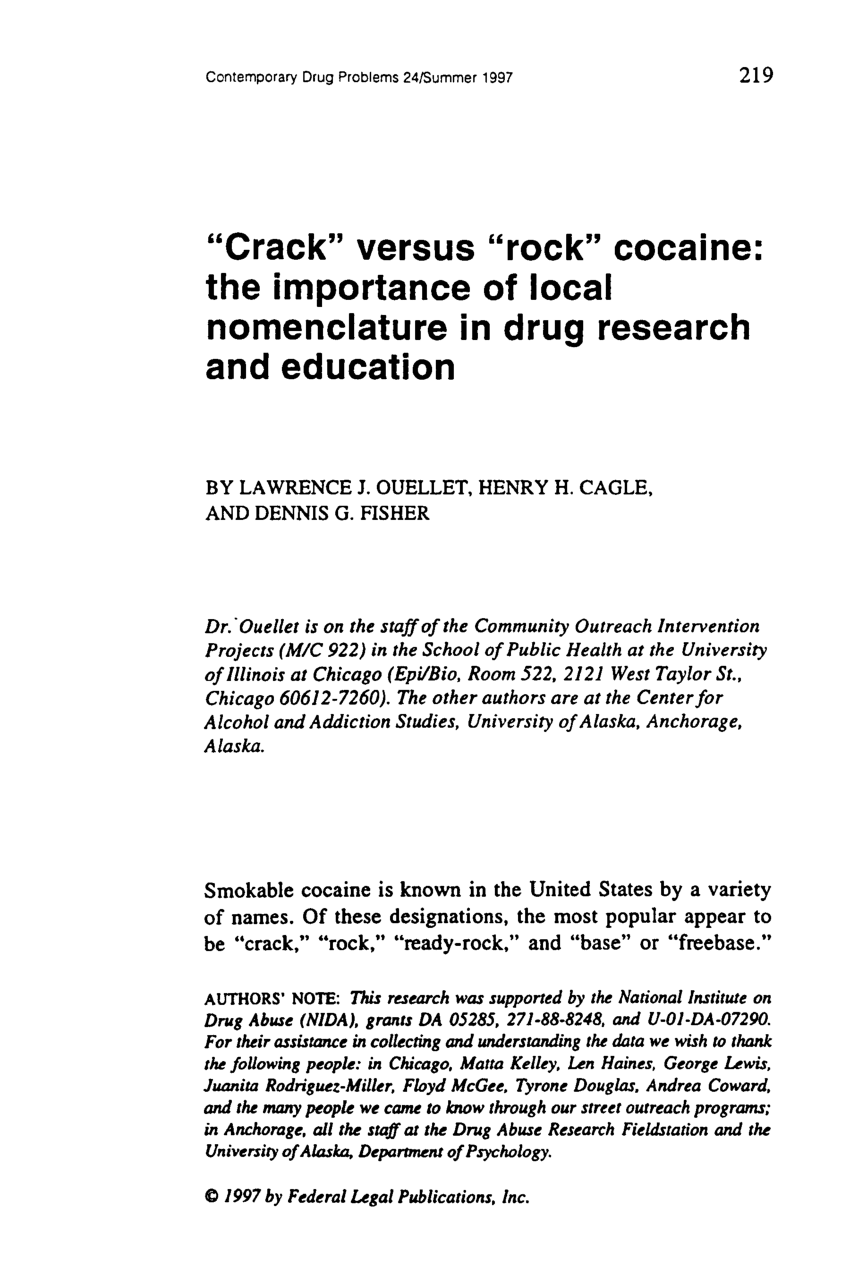 Pdf Crack Versus Rock Cocaine The Importance Of Local Nomenclature In Drug Research And Education