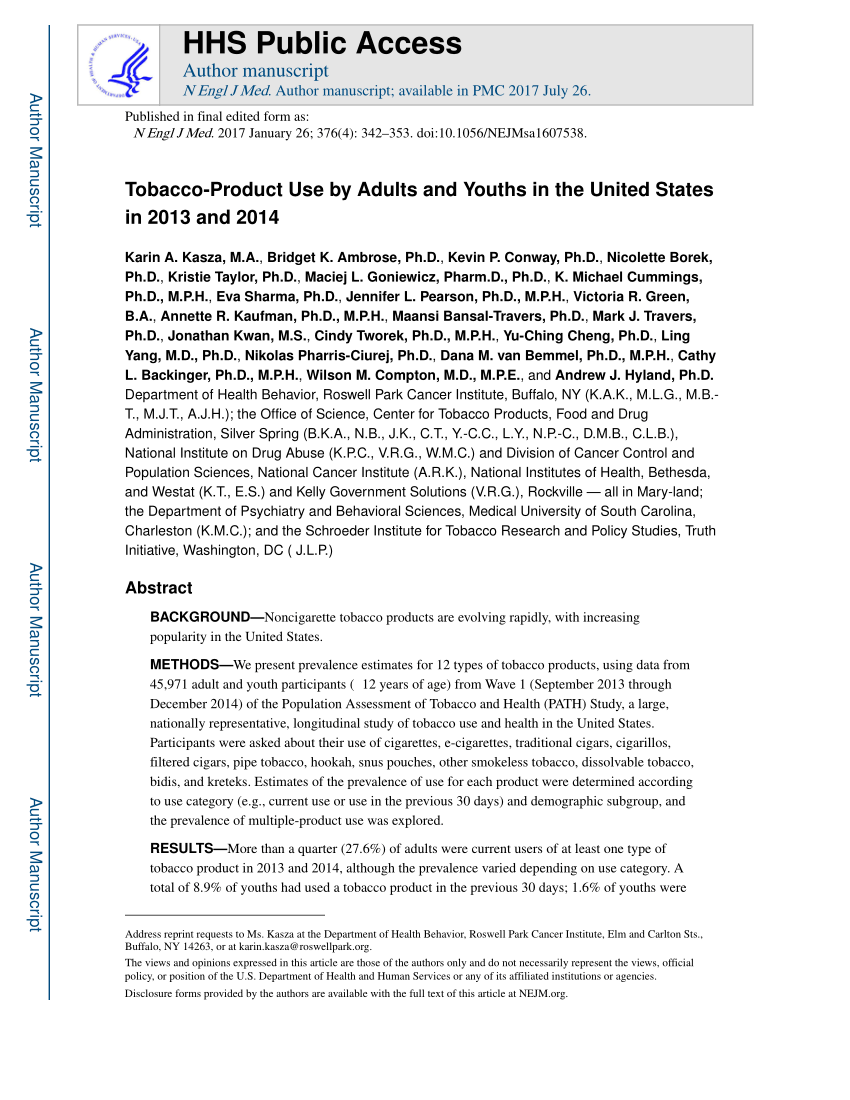 PDF Tobacco Product Use by Adults and Youths in the United States