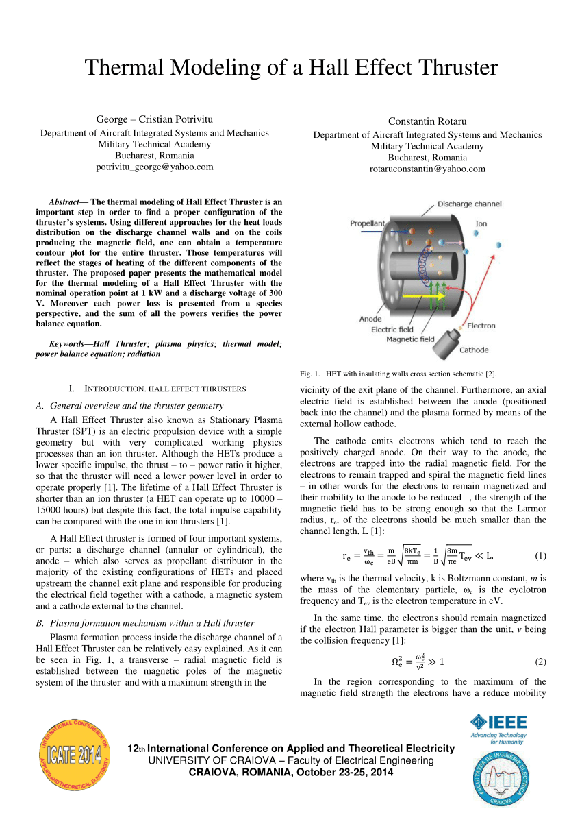 (PDF) Thermal Modeling of a Hall Effect Thruster