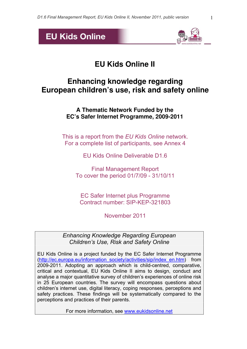 PDF) EU Kids Online II: enhancing knowledge regarding European children's  use, risk and safety online
