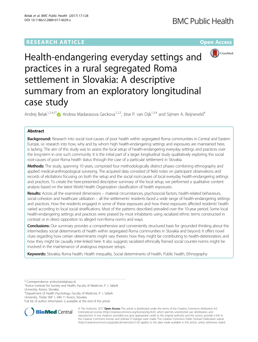 PDF) Health-endangering everyday settings and practices in a rural segregated Roma settlement in Slovakia A descriptive summary from an exploratory longitudinal case study