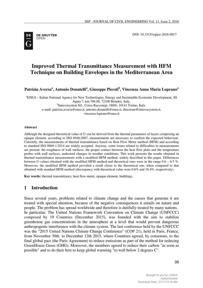 PDF) Improved Thermal Transmittance Measurement with HFM Technique on  Building Envelopes in the Mediterranean Area