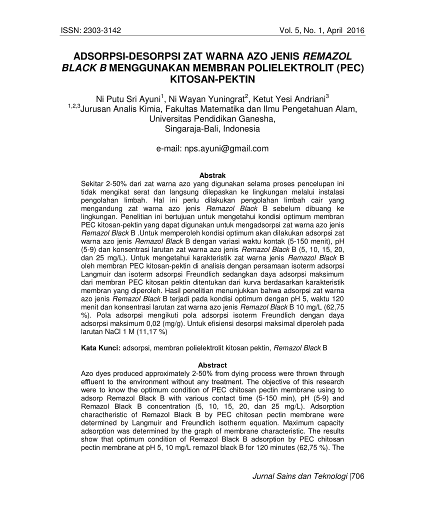  PDF ADSORPSI DESORPSI ZAT  WARNA  AZO JENIS  REMAZOL BLACK 