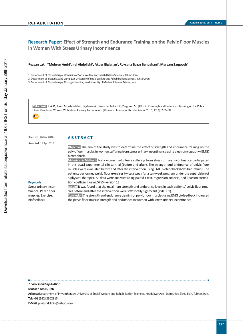 Pdf Effect Of Strength And Endurance Training On The Pelvic