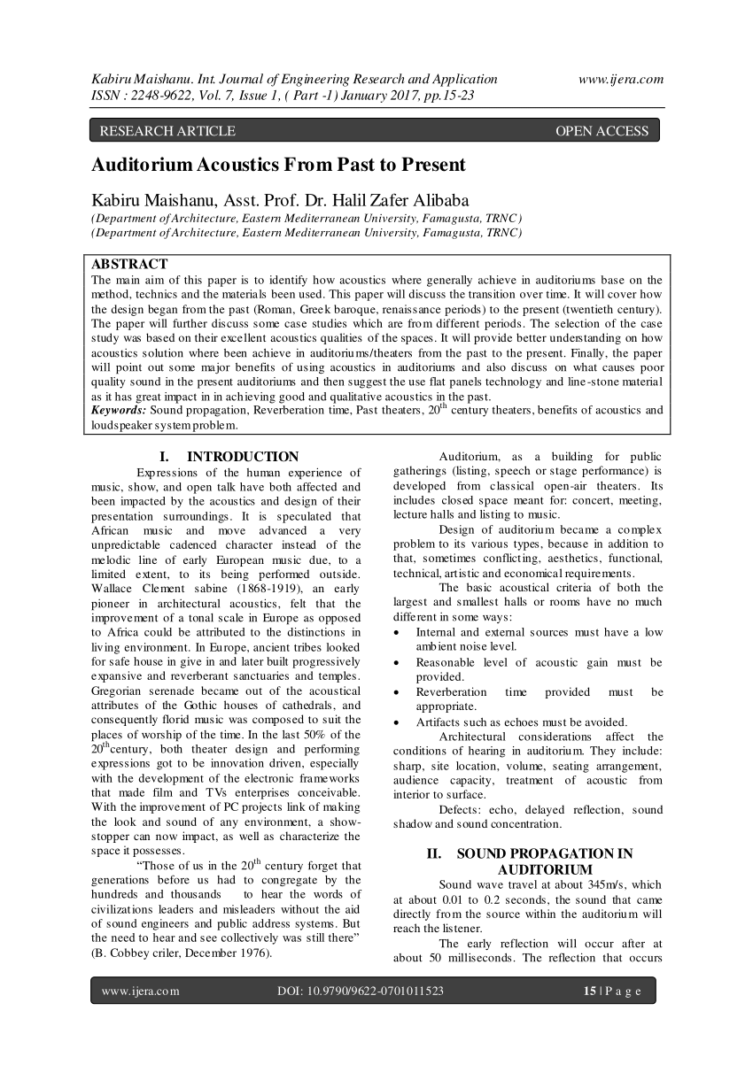 Pdf Auditorium Acoustics From Past To Present