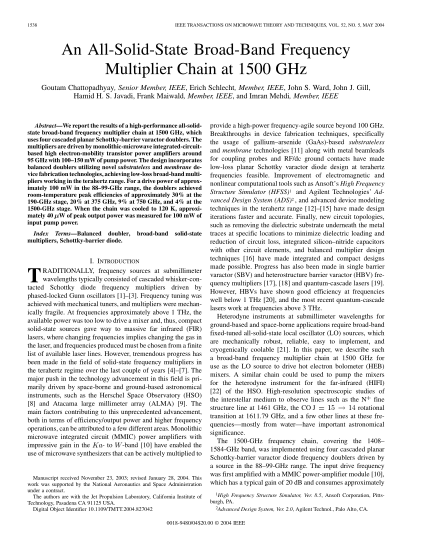 Pdf An All Solid State Broad Band Frequency Multiplier Chain At 1500 Ghz