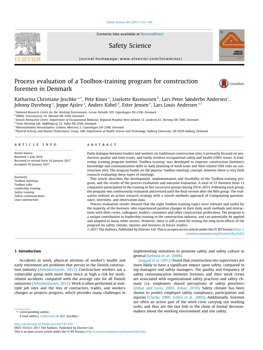 (PDF) Process evaluation of a Toolbox-training program for construction Sns-Brigh10