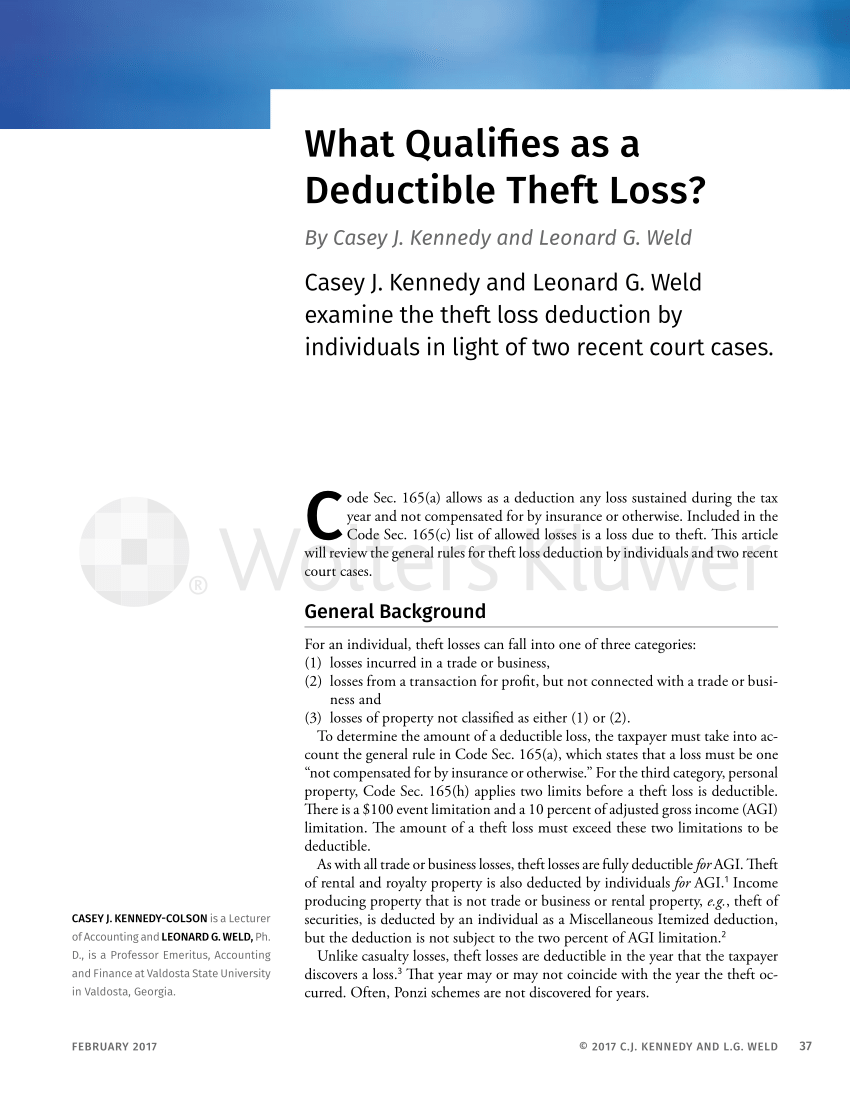 (PDF) What Qualifies As A Deductible Theft Loss?