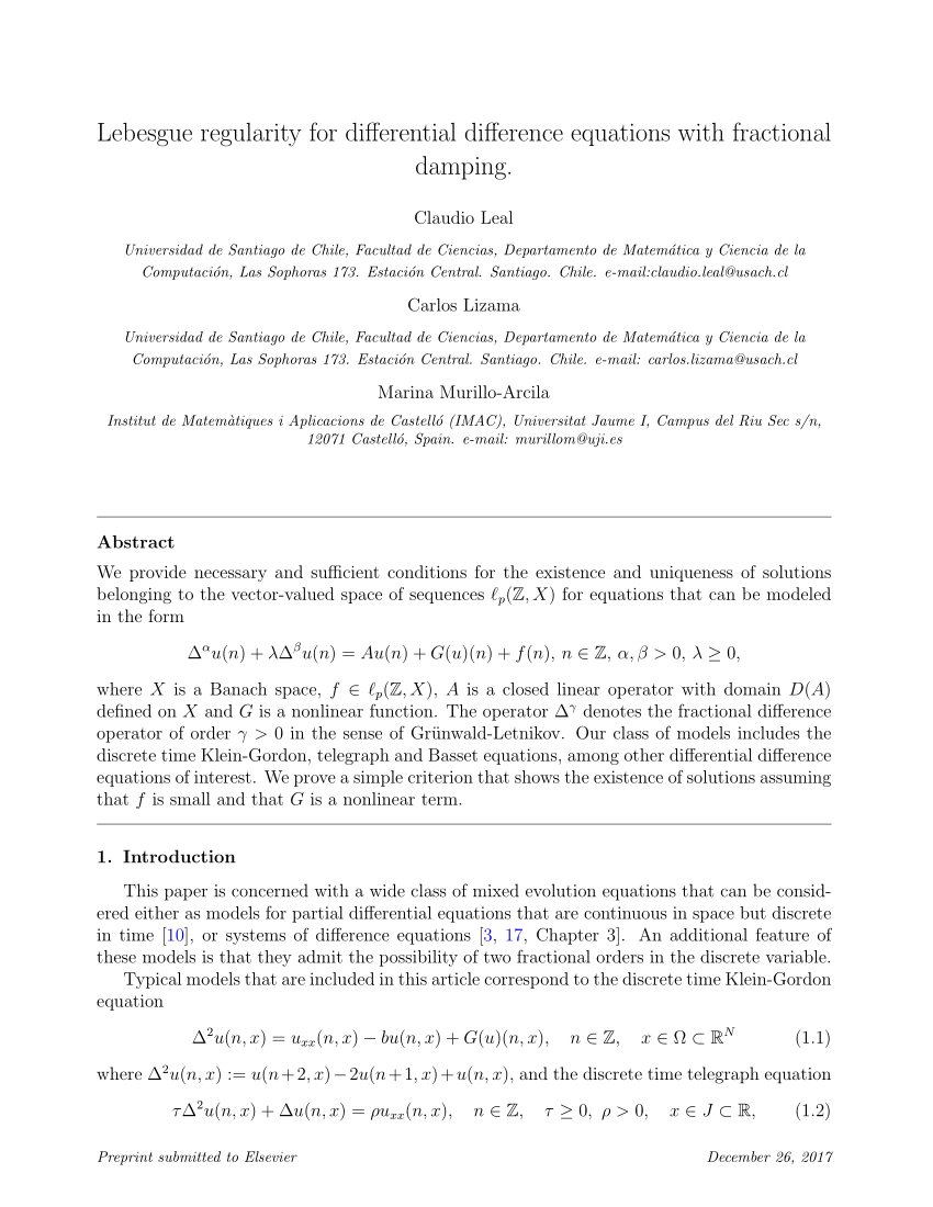 Pdf Lebesgue Regularity For Differential Difference Equations With Fractional Damping