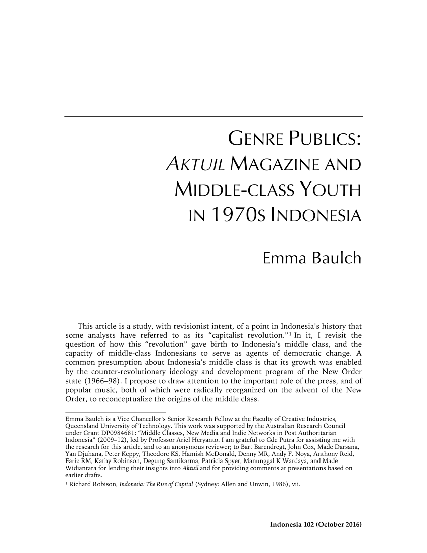 PDF) Genre Publics Aktuil Magazine and Middle-class Youth in 1970s Indonesia billede