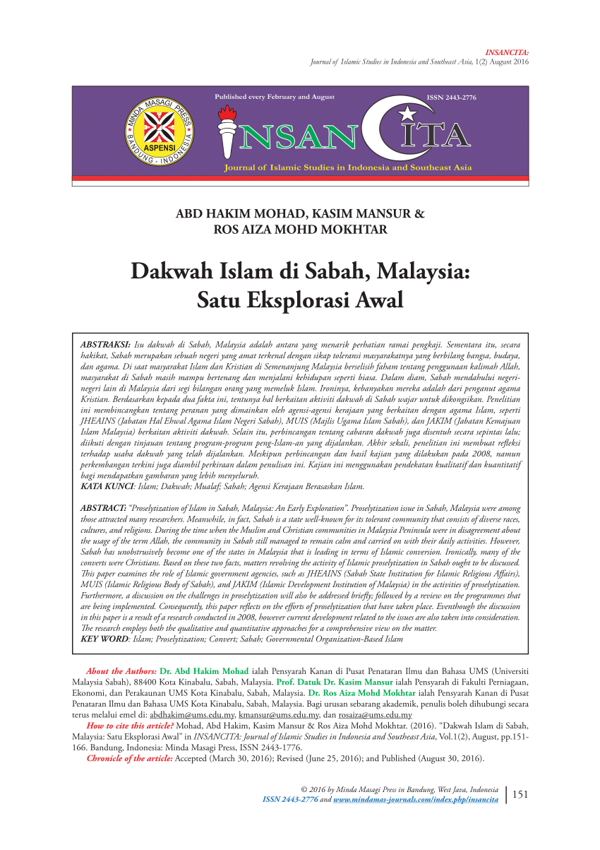 Pdf Dakwah Islam Di Sabah Malaysia Satu Eksplorasi Awal
