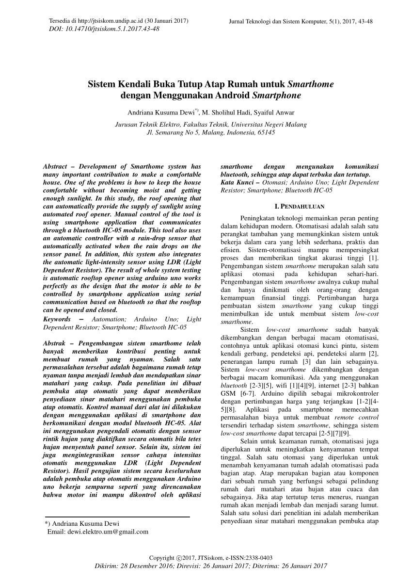  PDF Sistem Atap Rumah Otomatis  pada Smarthome dengan Menggunakan Arduino