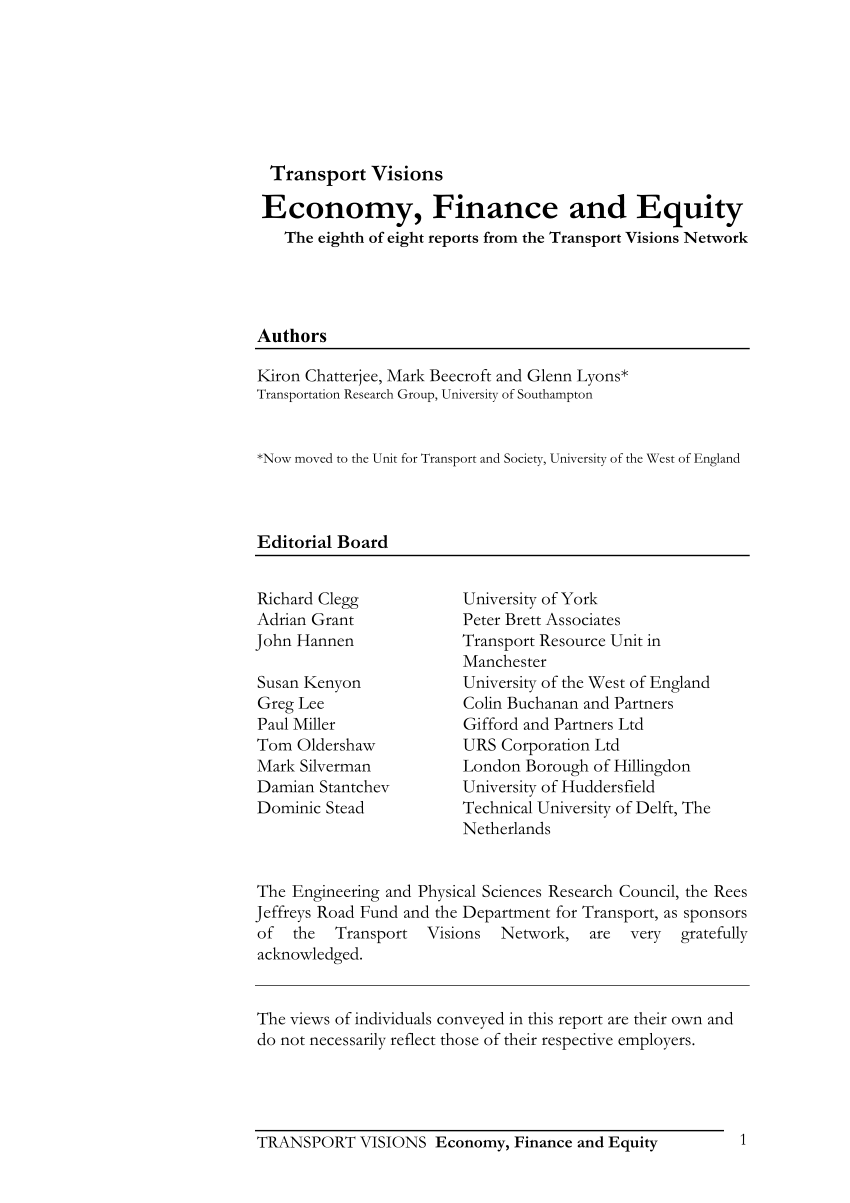 PDF) Transport visions: economy, finance and equity