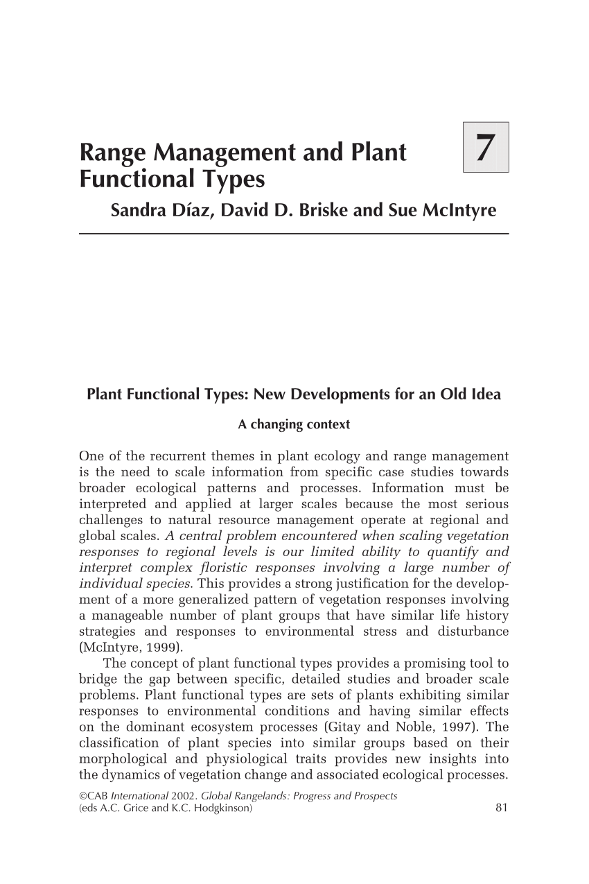 PDF) Range management and plant functional types