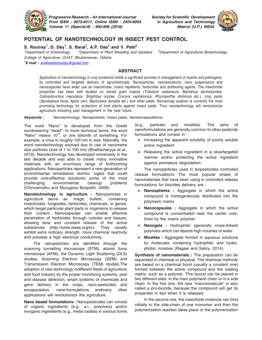 Pdf Potential Of Nanotechnology In Insect Pest Control