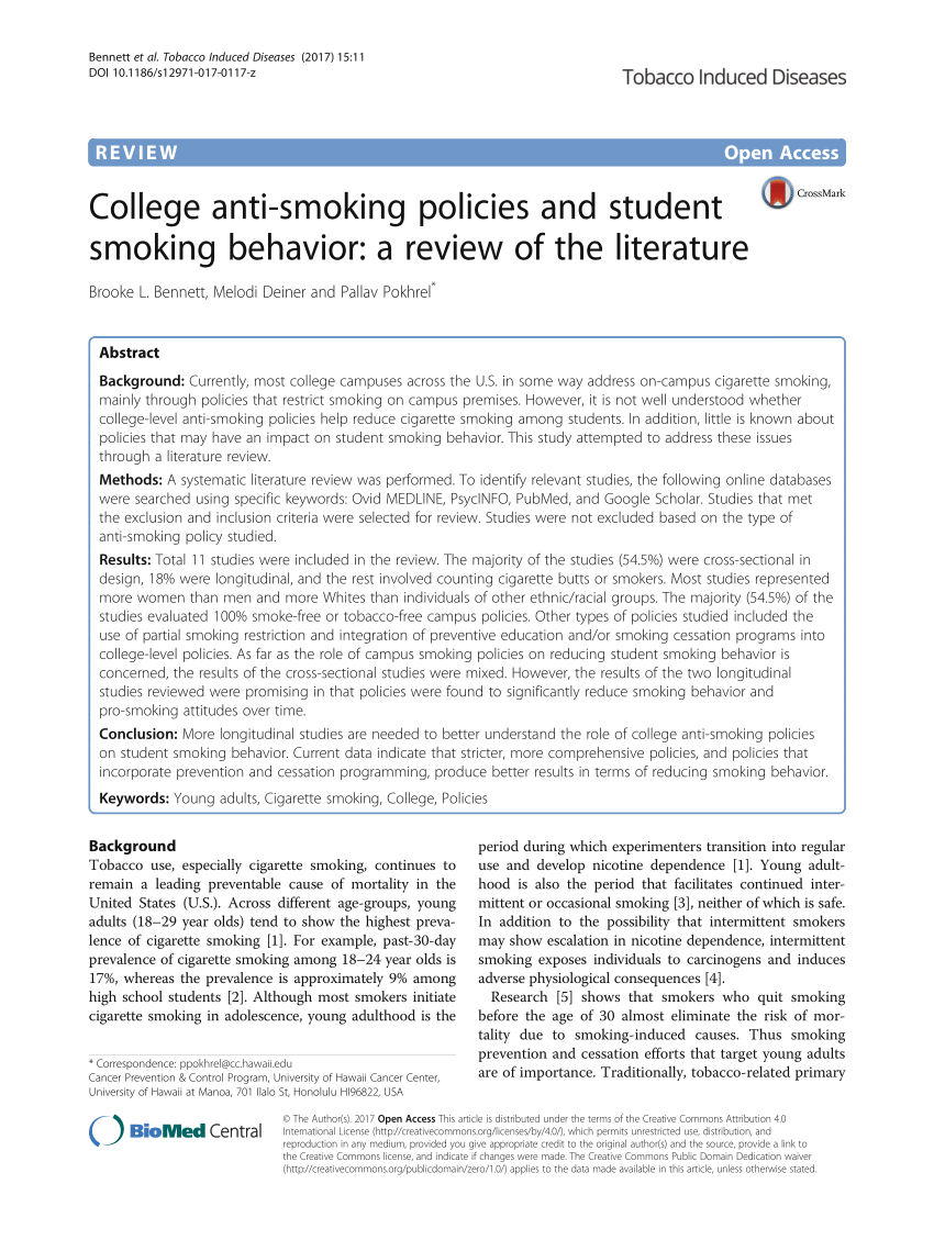 literature review on smoking among students