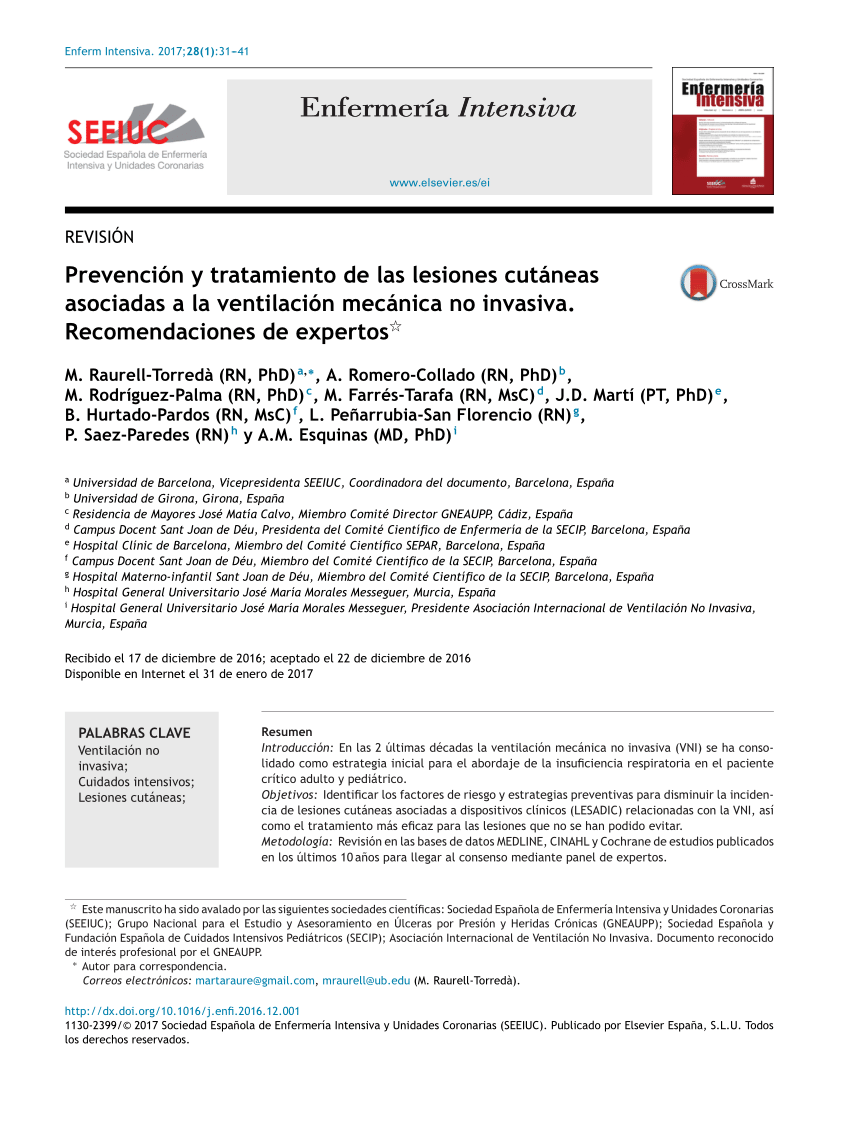 Pdf Prevención Y Tratamiento De Las Lesiones Cutáneas Asociadas A La Ventilación Mecánica No 0816