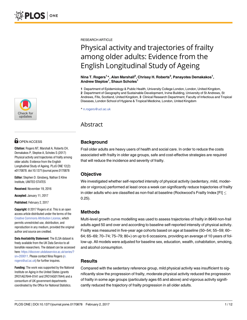 PDF) Physical activity and of frailty among older adults: Evidence English Longitudinal Study of