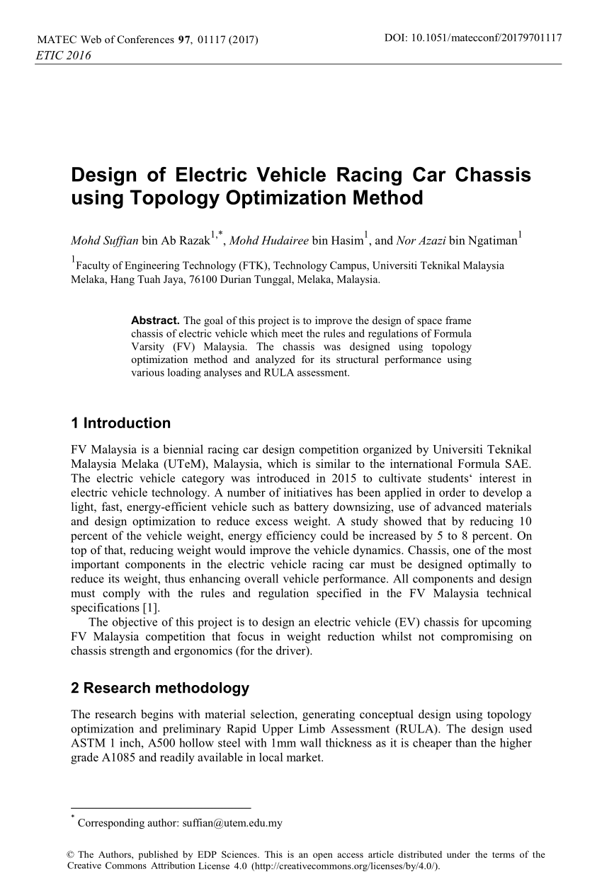 (PDF) Design of Electric Vehicle Racing Car Chassis using Topology