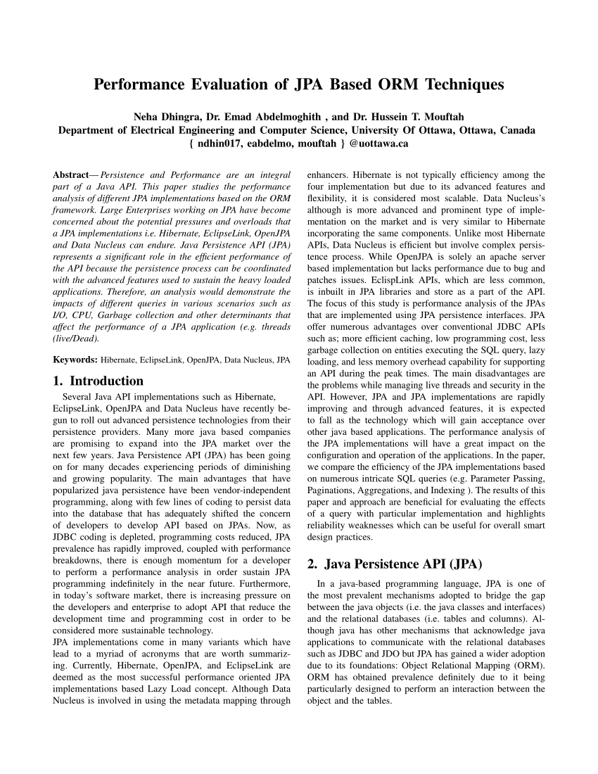 Pdf Performance Evaluation Of Jpa Based Orm Techniques