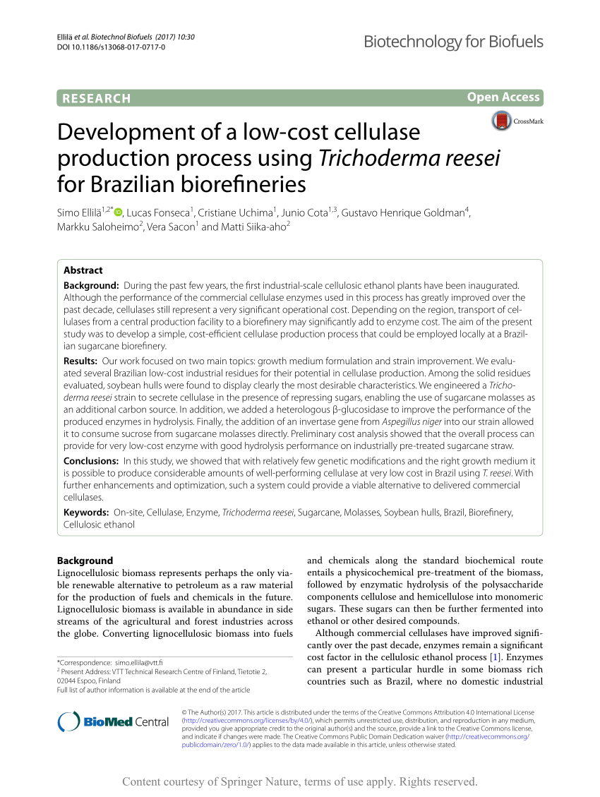 PDF) Development of a cellulase production process using Trichoderma reesei for Brazilian biorefineries