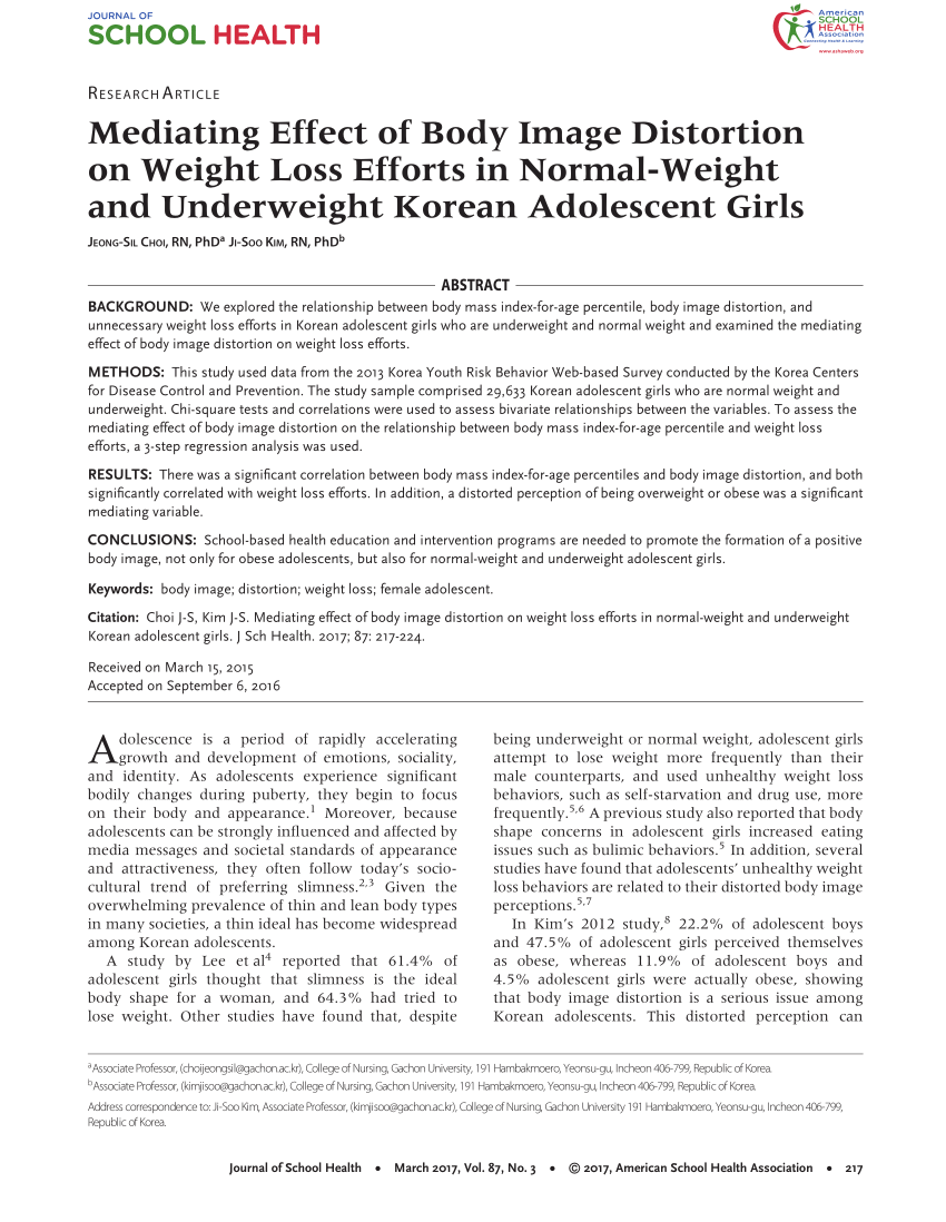 Pdf Mediating Effect Of Body Image Distortion On Weight Loss