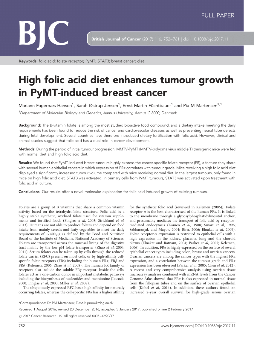 PDF) High folic acid diet enhances tumour growth in PyMT-induced ...