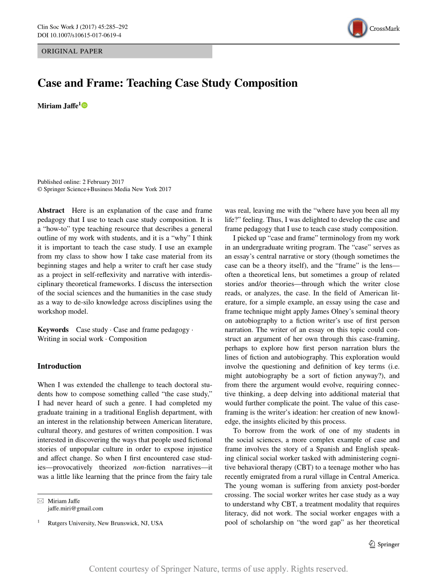 Case and Frame: Teaching Case Study Composition